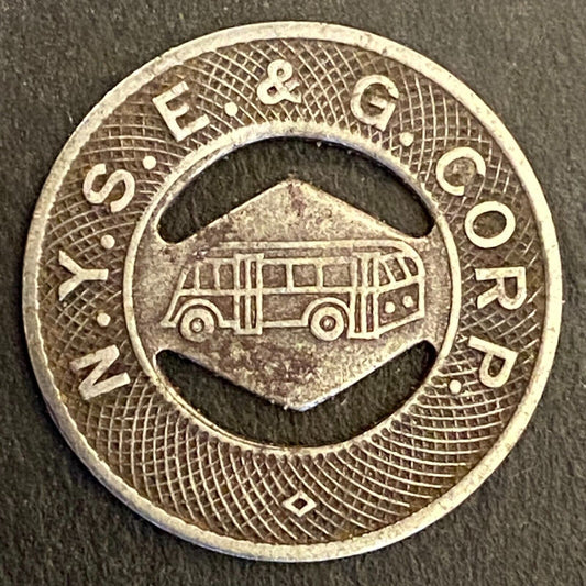N.Y.S.E. & G. Corp G/F One Fare Elmira Steel Transit Token c1944 21mm (#1)
