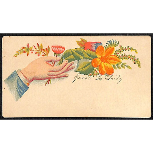 "Jacob R. Seitz" Victorian Calling Greeting Card - Floral w/ Man's Hand