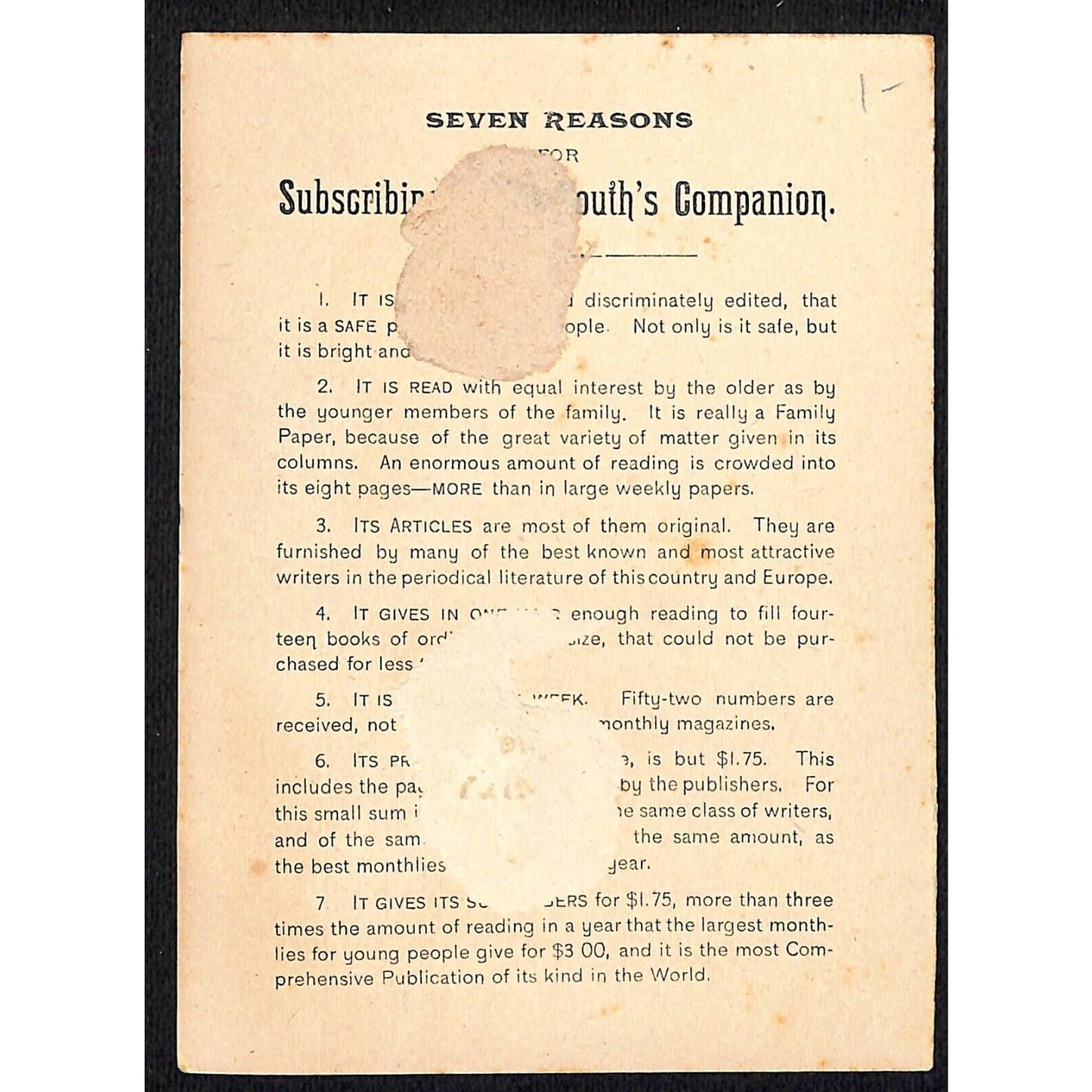 Youth's Companion Paper Boston, MA Victorian Trade Card Gilt Background