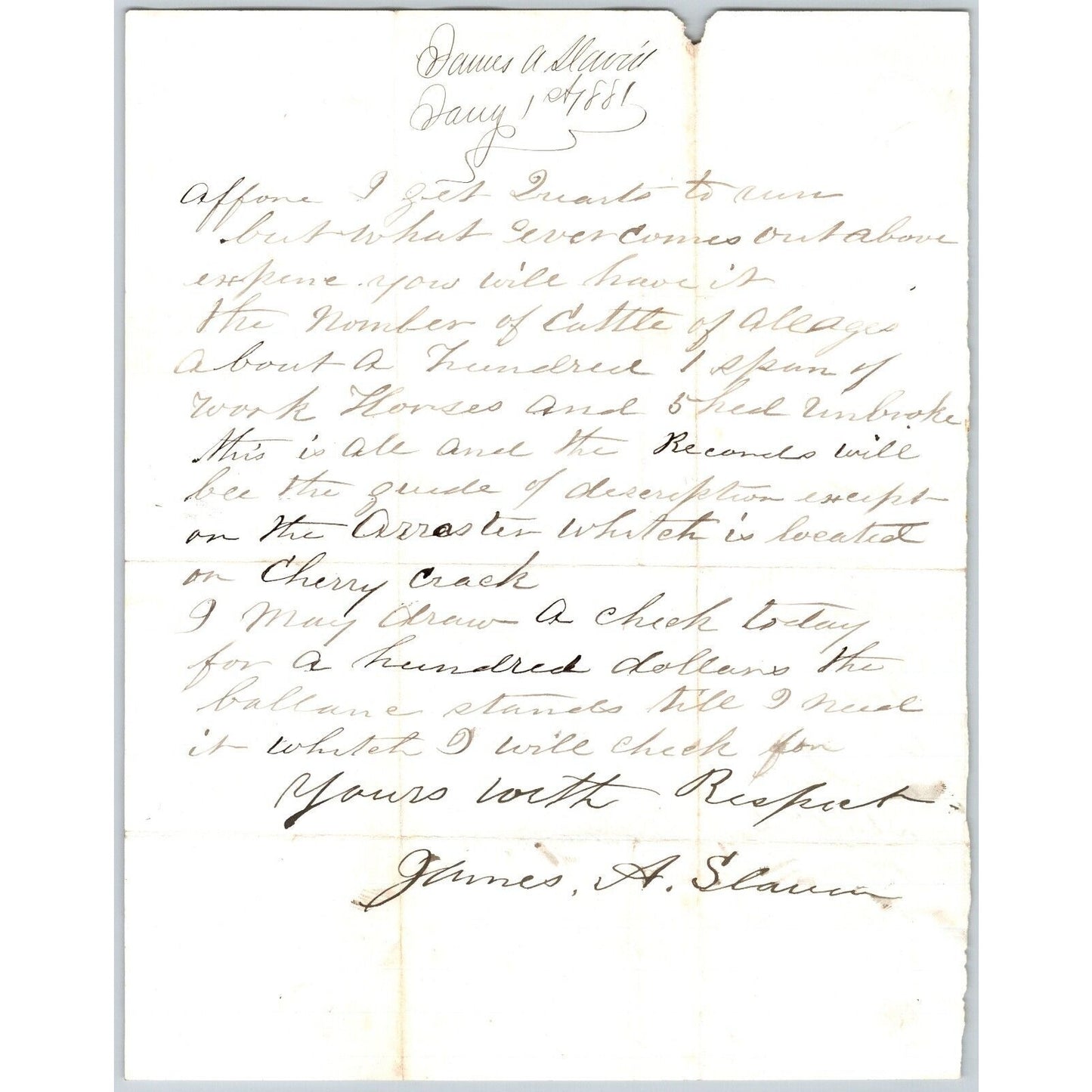 1881 ALS to Henry Elling* Virginia City, MT re: Mortgage, Livestock & Mining?