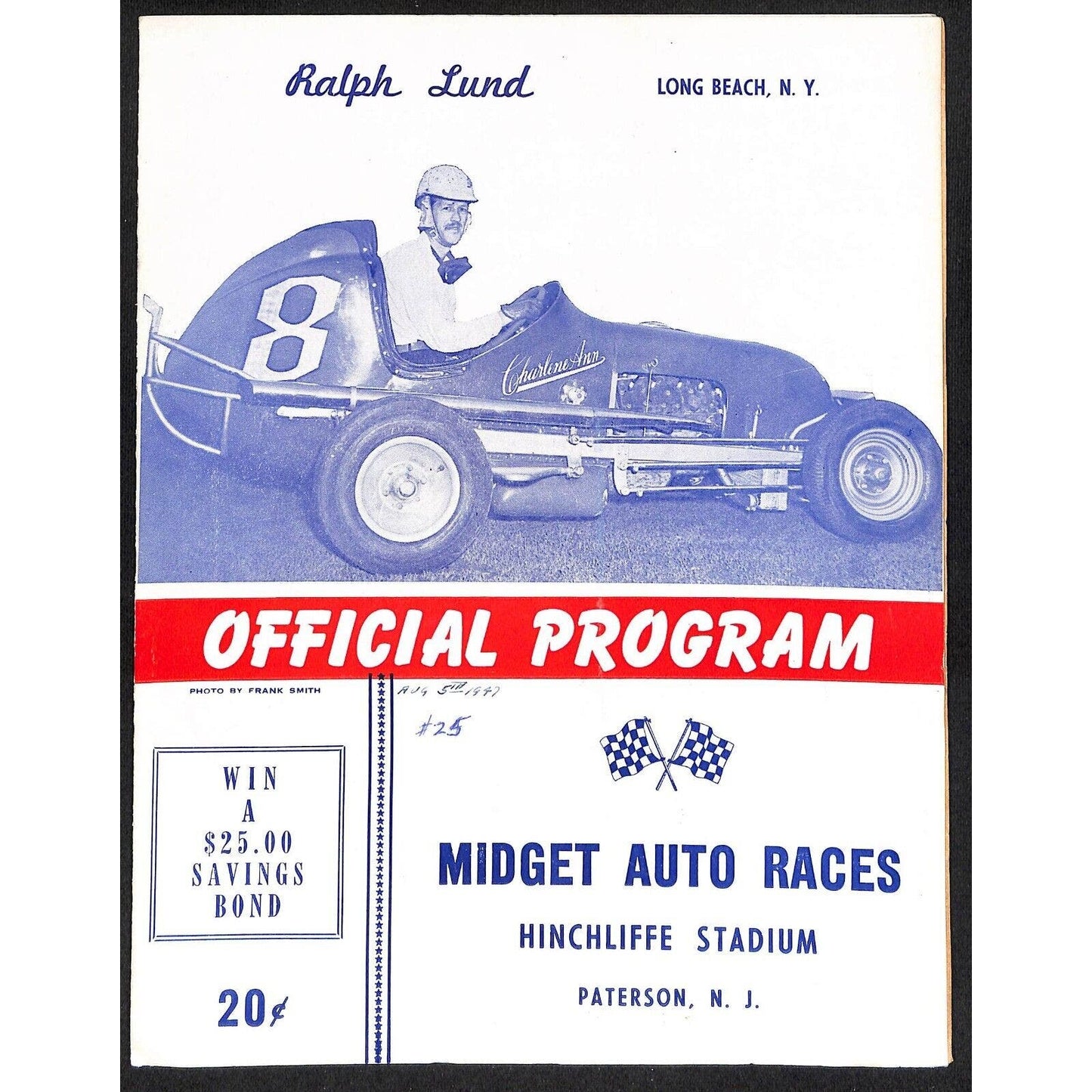 Hinchliffe Stadium Midget Auto Races 8/5 1947 Program Ralph Lund 4pp VGC