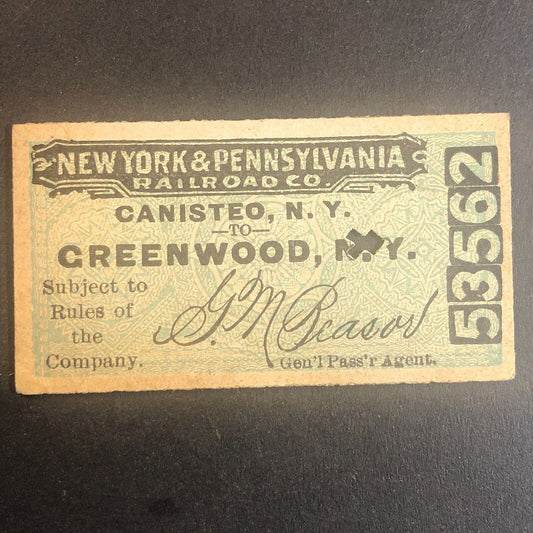 New York & Pennsylvania Railroad July 17 1917 Greenwood, NY Ticket #53562