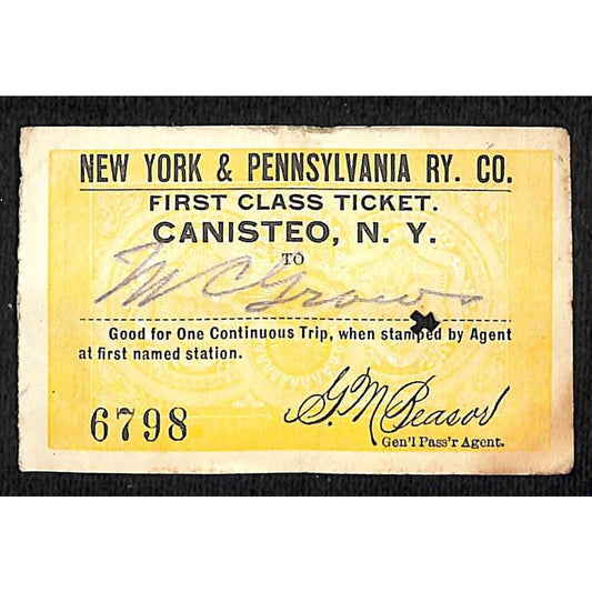 New York & Pennsylvania Railroad RY July 3 1917 McGraws Ticket #6798