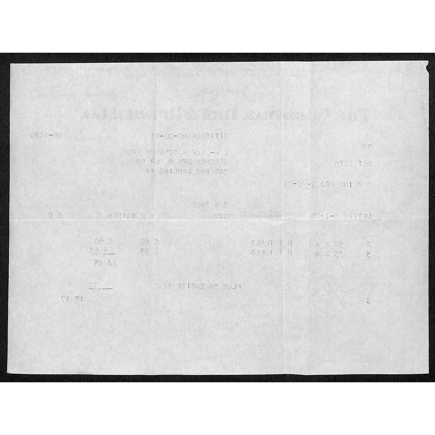 Goodyear Tire & Rubber Co Schenck Mfg Parkers Landing, PA 1921 Billhead
