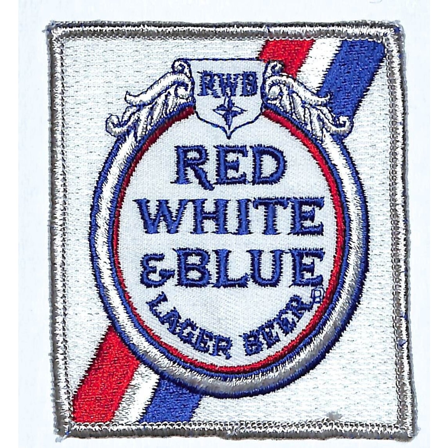 Red White & Blue Lager Beer Embroidered Patch Vintage 3" x 3 3/8" (#1) c1970's