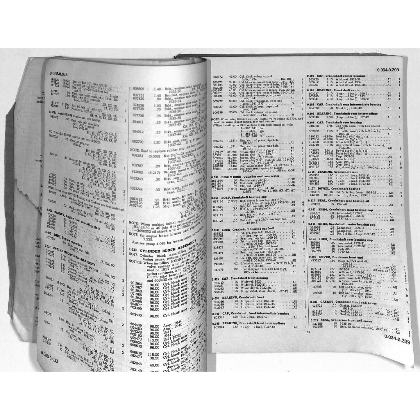 1929 - 1942 Chevrolet Master Parts Price List Manual 550+pp 2 1/4 lbs.