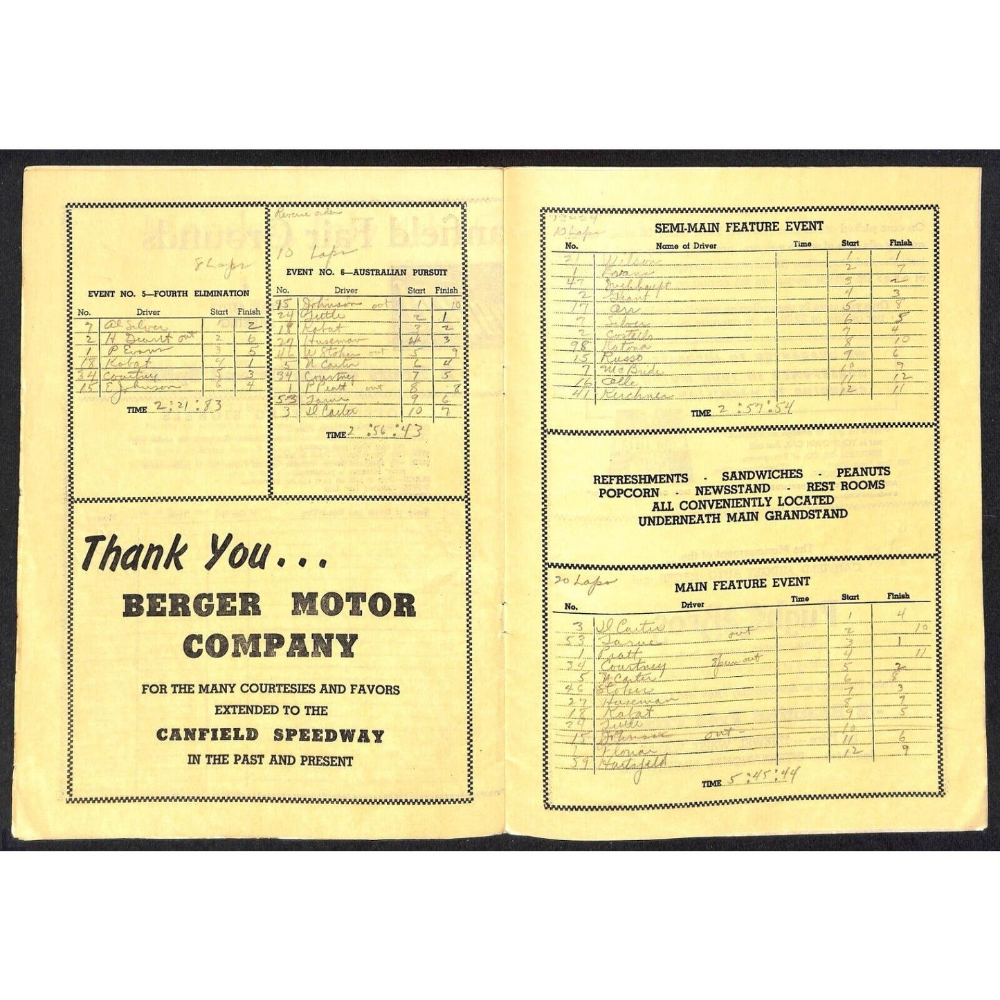 Canfield Speedway Auto Racing Program Midget Car Wes Saegesser / Ray Courtney