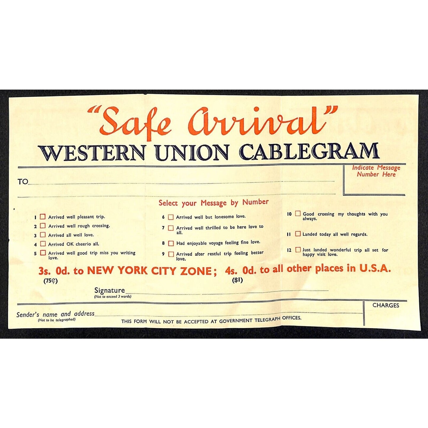 Cable Home Your Safe Arrival by Western Union c1936 Adv. Folded Flyer VGC Scarce