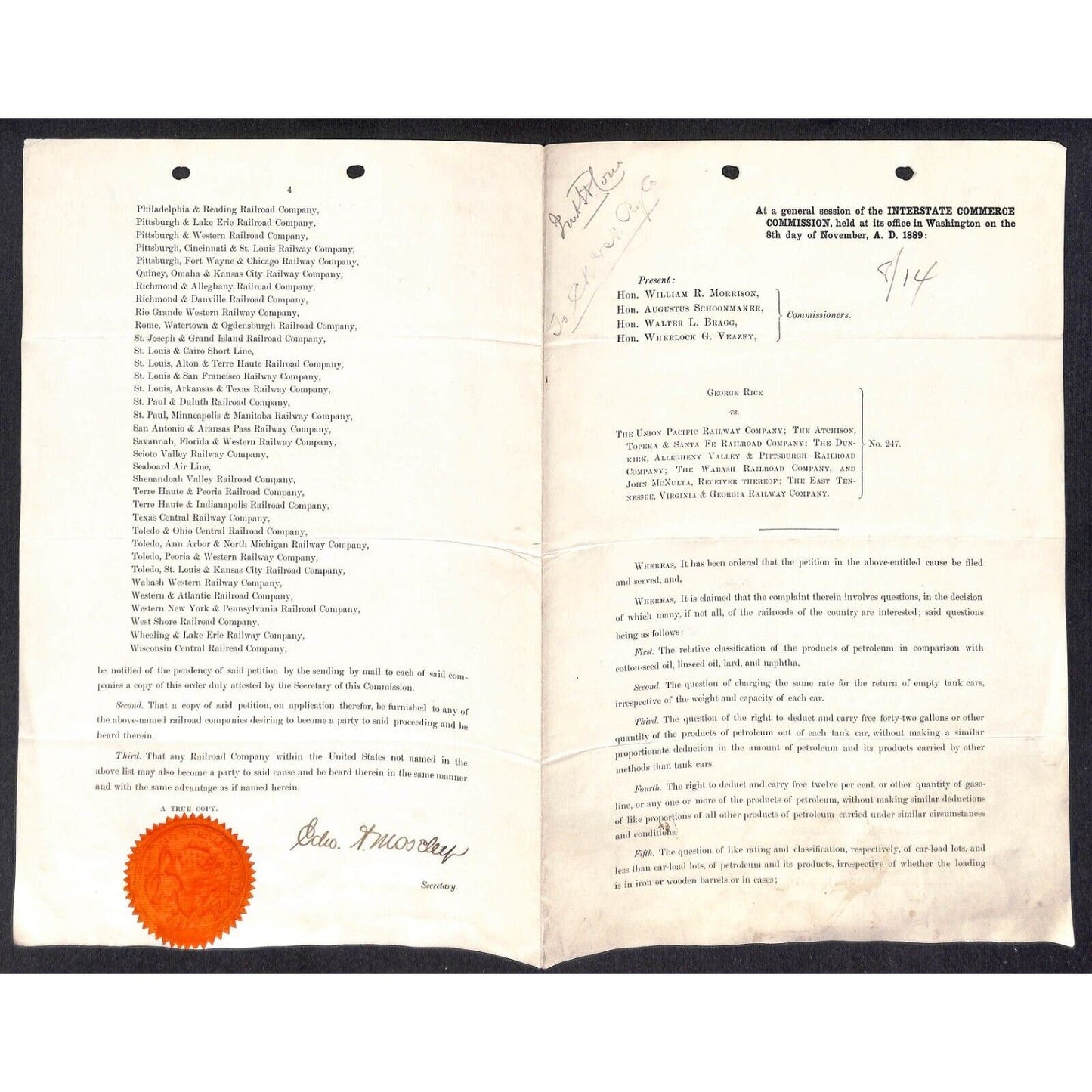 1898 George Rice vs. Union Pacific RY & Others Case re: Empty Tank Cars