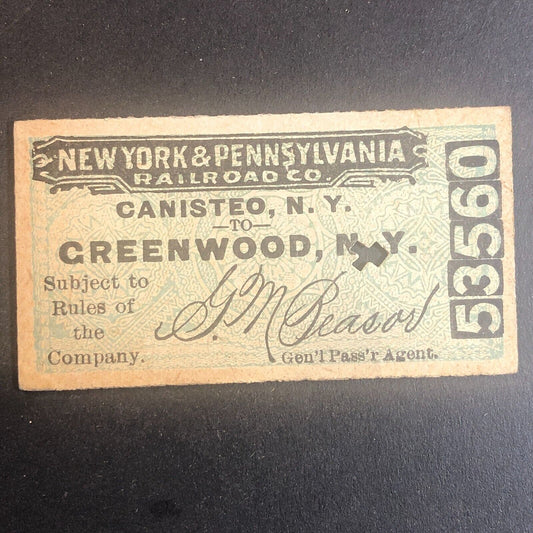 New York & Pennsylvania Railroad July 17 1917 Greenwood, NY Ticket #53560