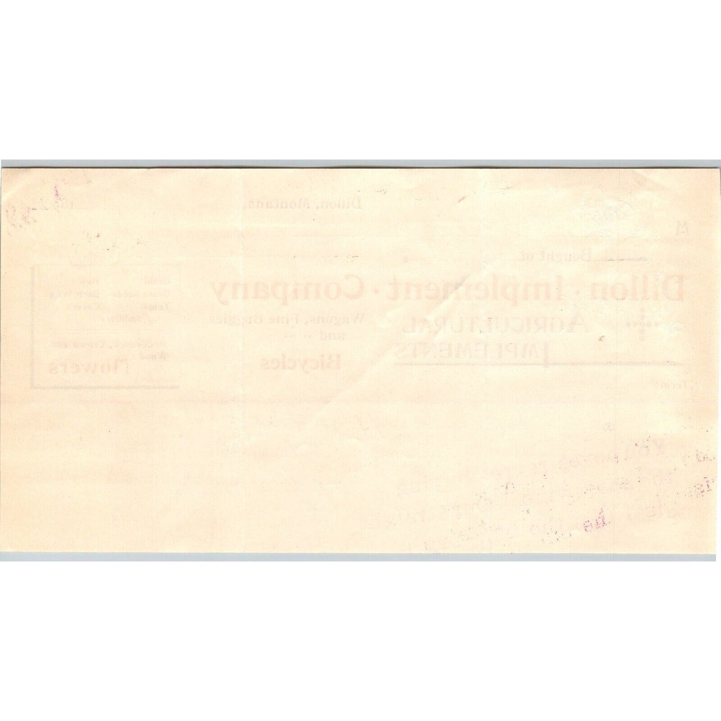 Dillon, MT Dillon Implement 1895 Bicycles Billhead S.R. Buford* - Virginia City