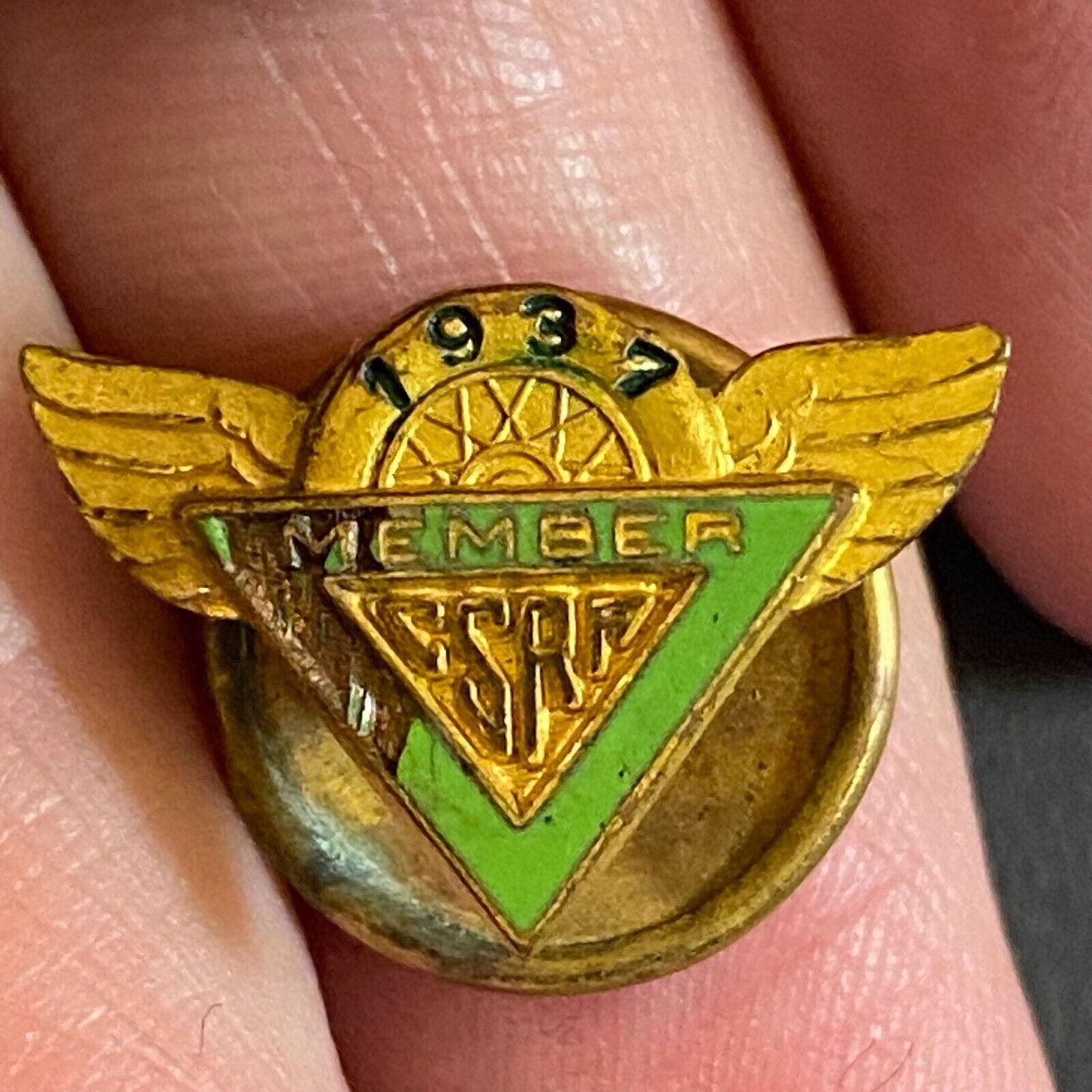 CSRA Central States Racing Assoc. 1937 Enameled Lapel Pin "Member" w/ Damage