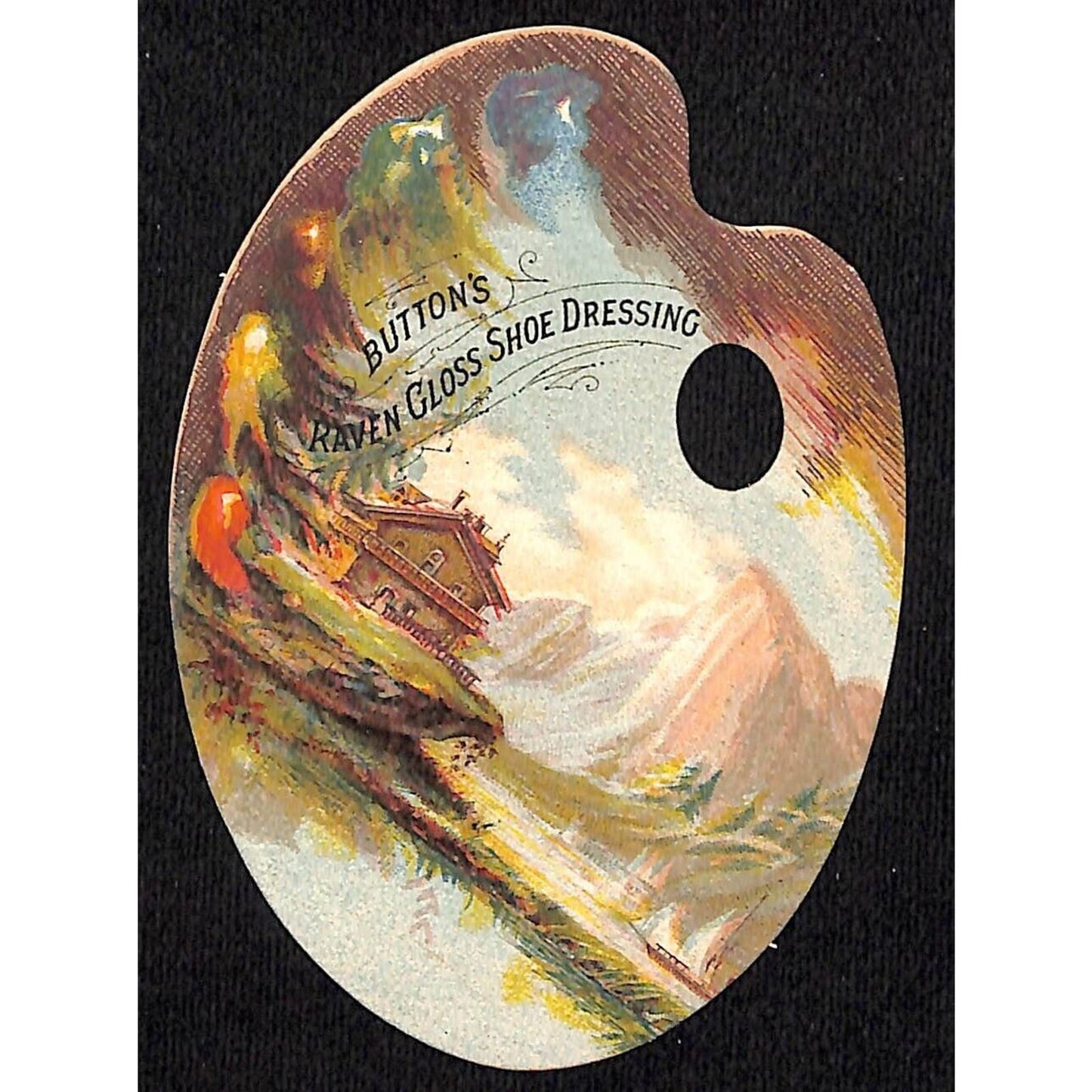 Button's Raven Gloss Shoe Dressing Artist's Palette Shaped Victorian Trade Card