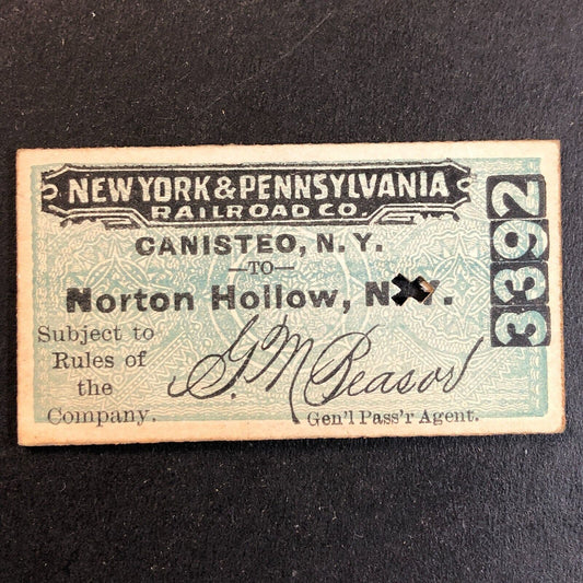 New York & Pennsylvania Railroad July 7 1917 Norton Hollow Ticket #3392 Scarce