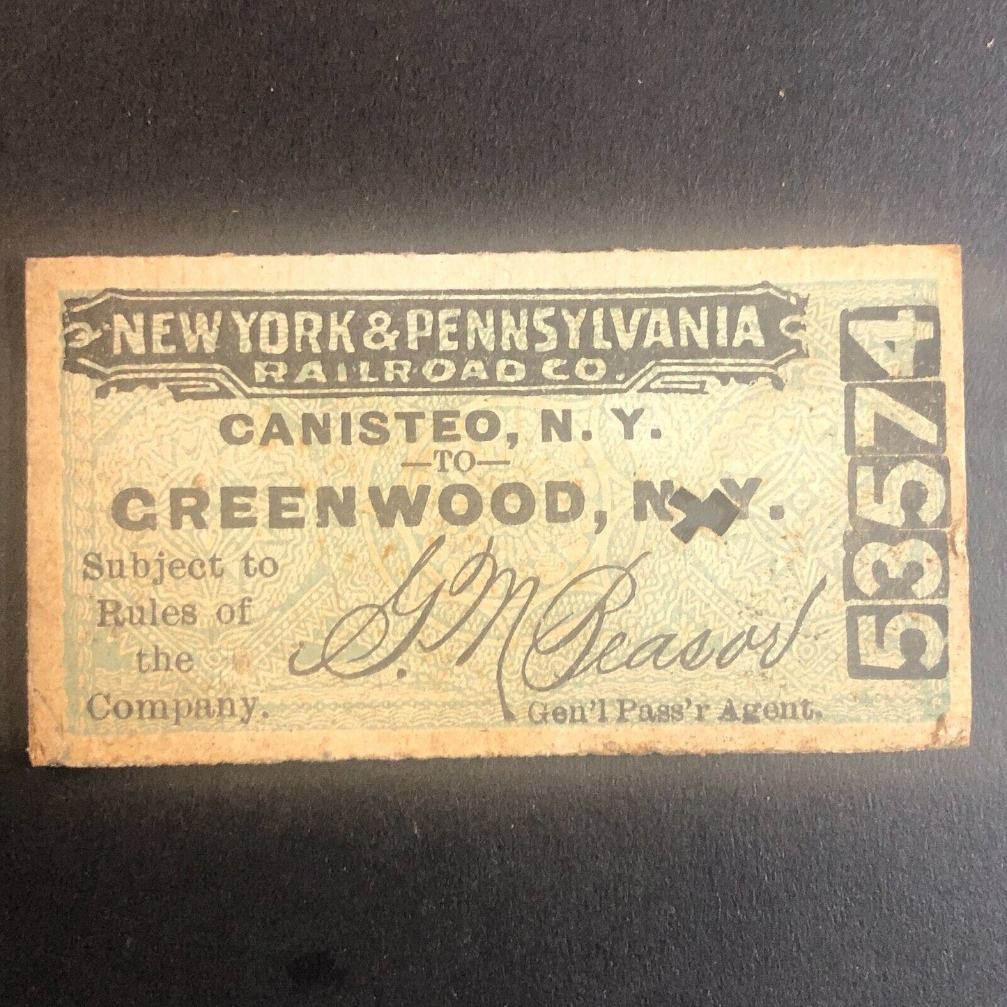 New York & Pennsylvania Railroad July 19 1917 Greenwood, NY Ticket #53574