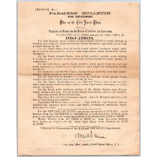 Bangor, ME Chief Signal Office, War Department Farmers' Bulletin Jan. 17, 1879