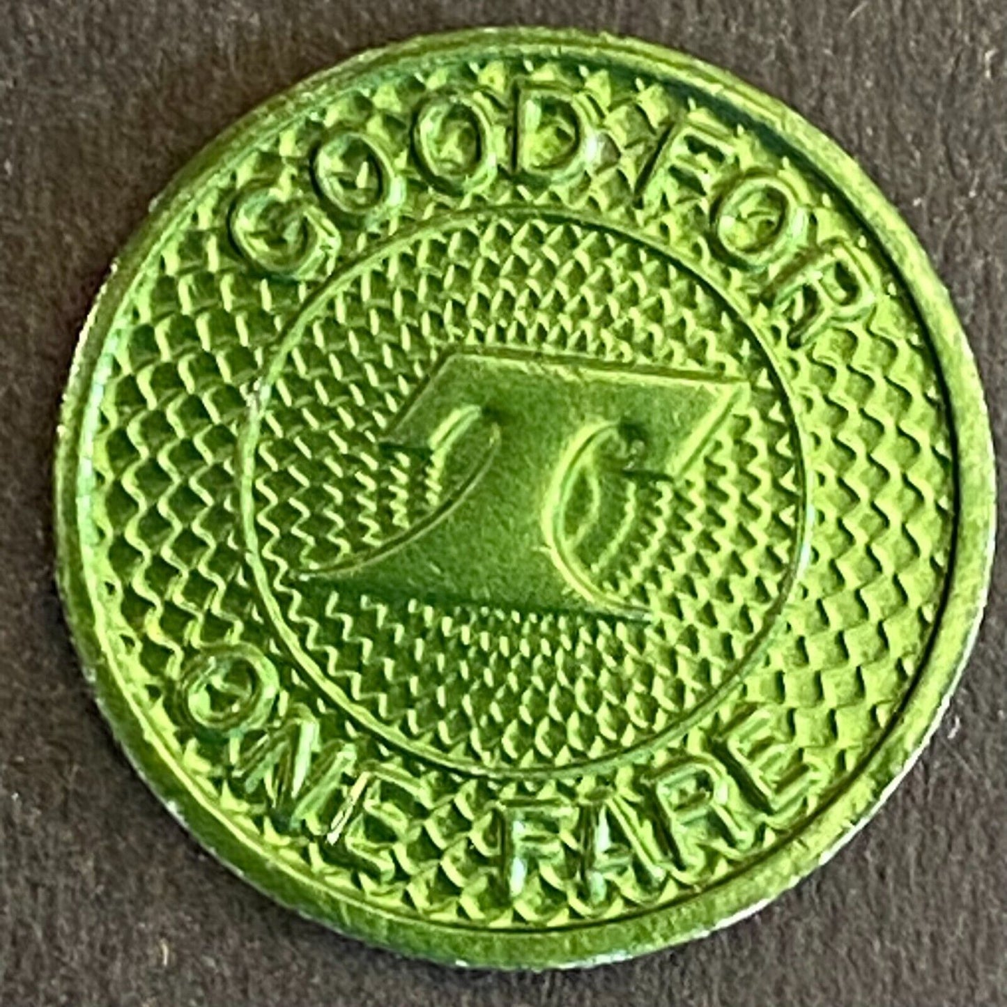 Decatur, IL Green Annodized Alum. G/F One Fare Transit "T" Token 16mm Scarce