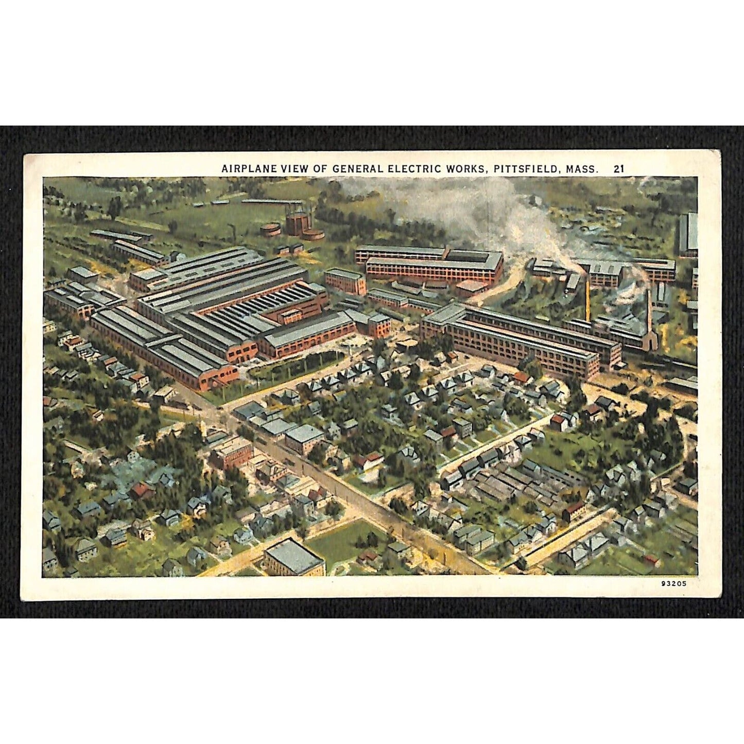 Airplane view of General Electric Works Pittsfield, MA Postcard c1920's-30's