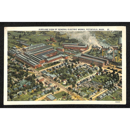 Airplane view of General Electric Works Pittsfield, MA Postcard c1920's-30's