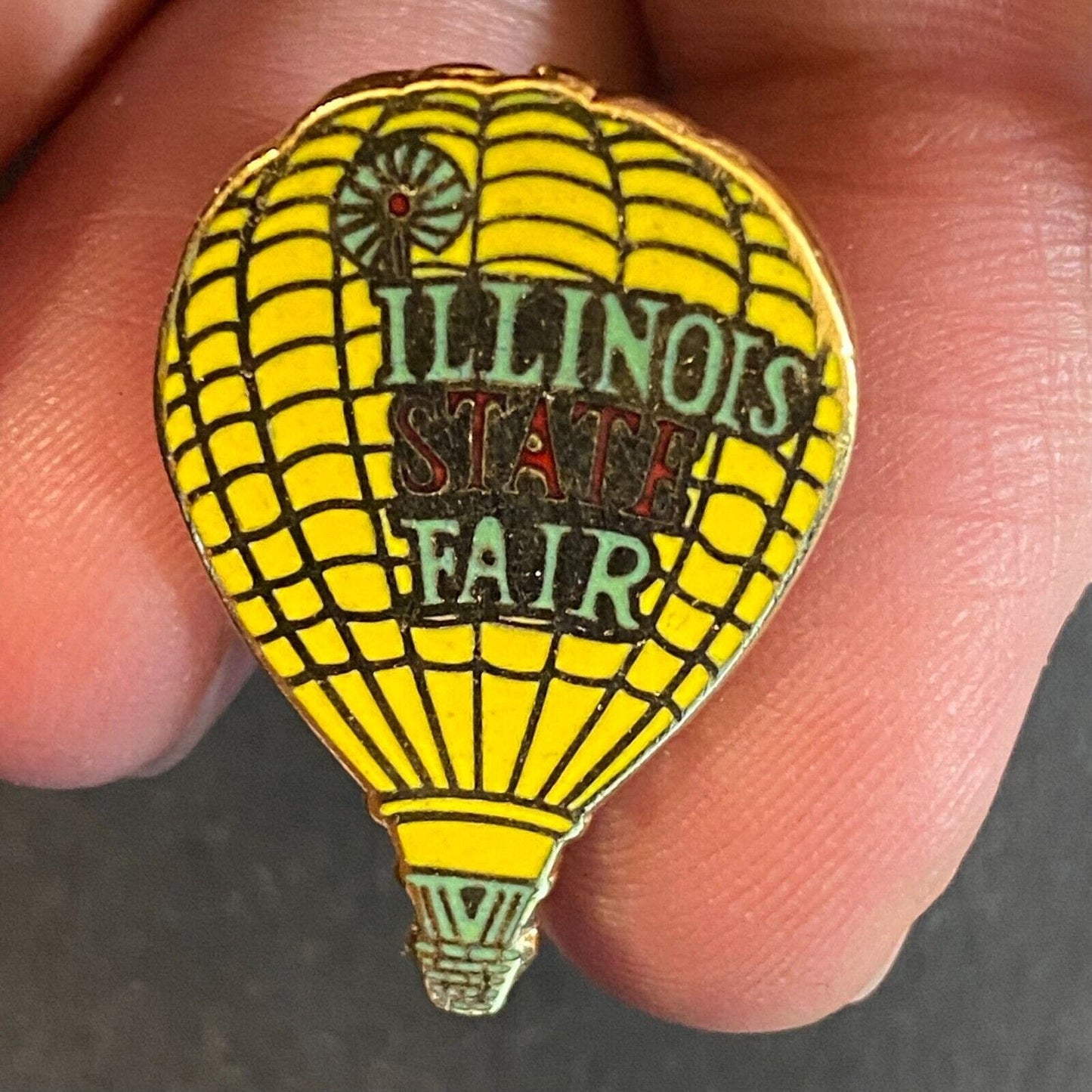 Illinois State Fair Enameled Lapel Pin Yellow Hot Air Balloon 25mm VGC