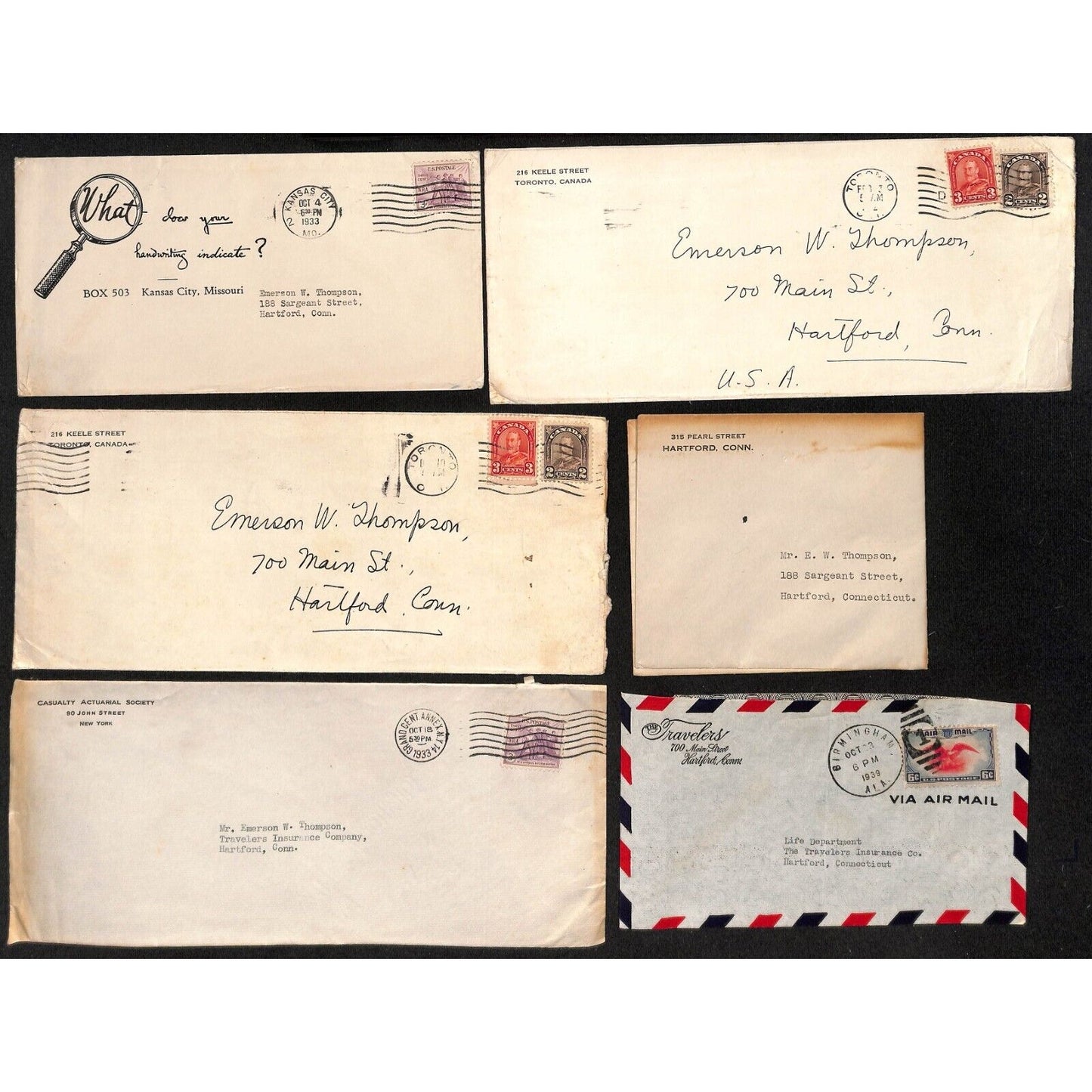 Group of 24 Mostly 1930's-1960's Covers to Emerson W. Thompson Weathersfield, CT