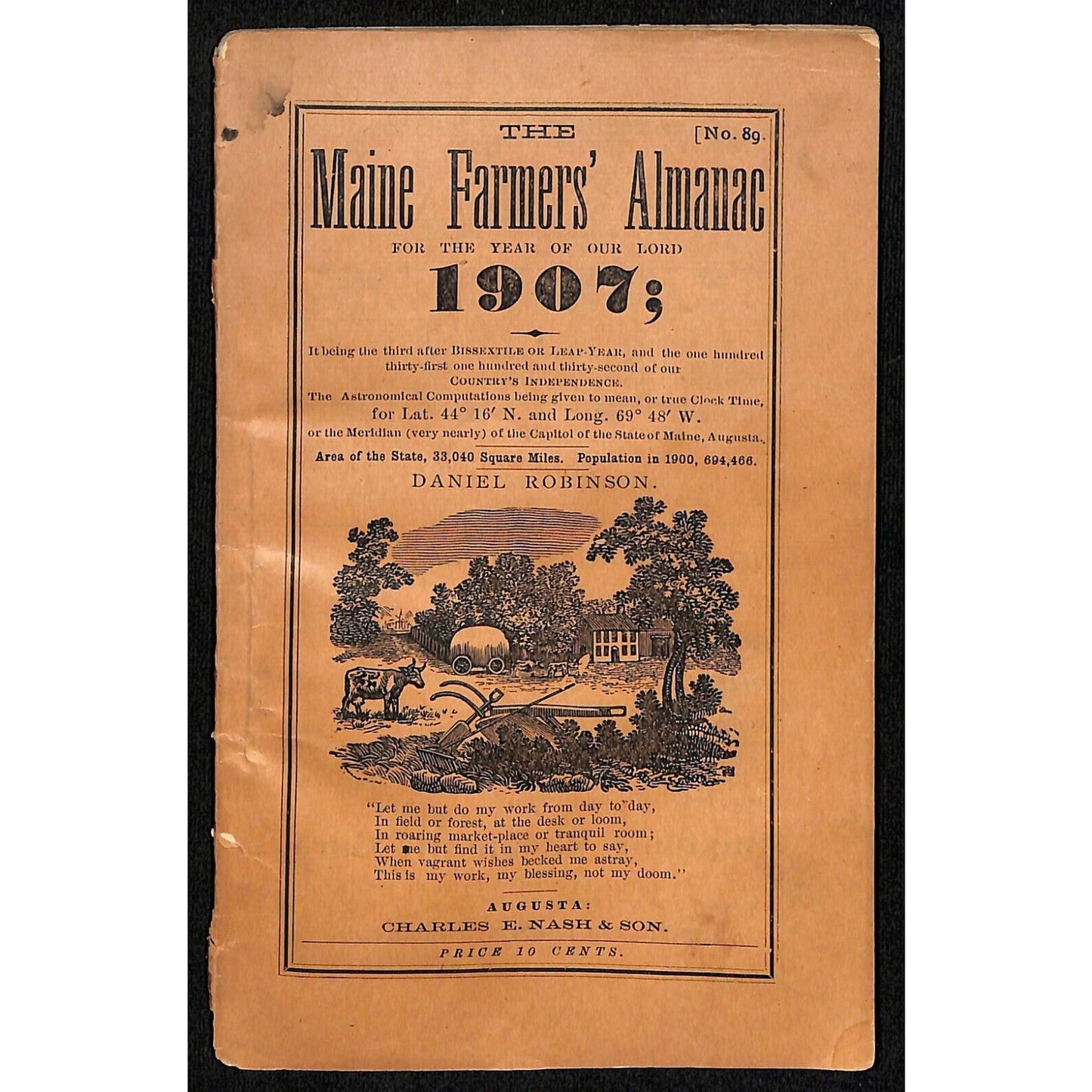 1907 Maine's Farmers Almanac Daniel Robinson Charles E Nash Augusta 48pp* Scarce