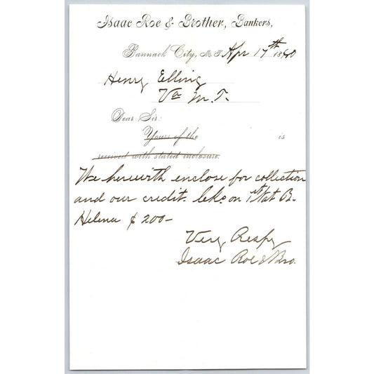 Isaac Roe & Brother, Bankers Bannack City, MT 1880 Henry Elling* Credit Advice