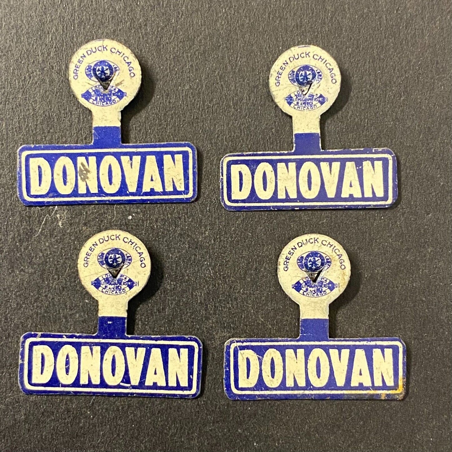 Group of 4 "Donovan" Election Campaign Steel Fold Over Pins Small 7/8" Vintage