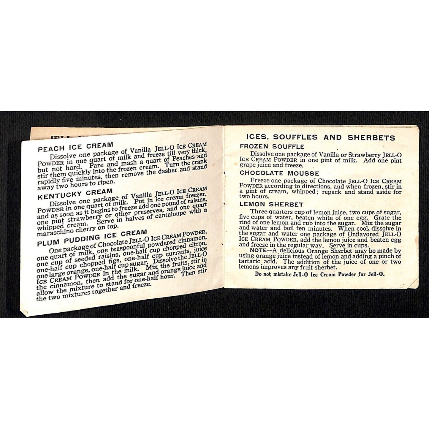 Jell-O Ice Cream Powder Small Recipe Book 8pp* c1910-20's