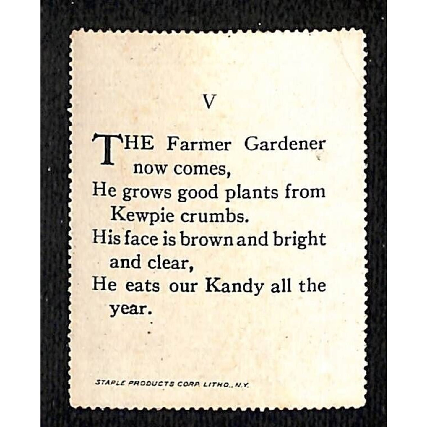 Powell's Kewpie Kandies "The Gardener" Poster / Cinderella Stamp (#2) c1915