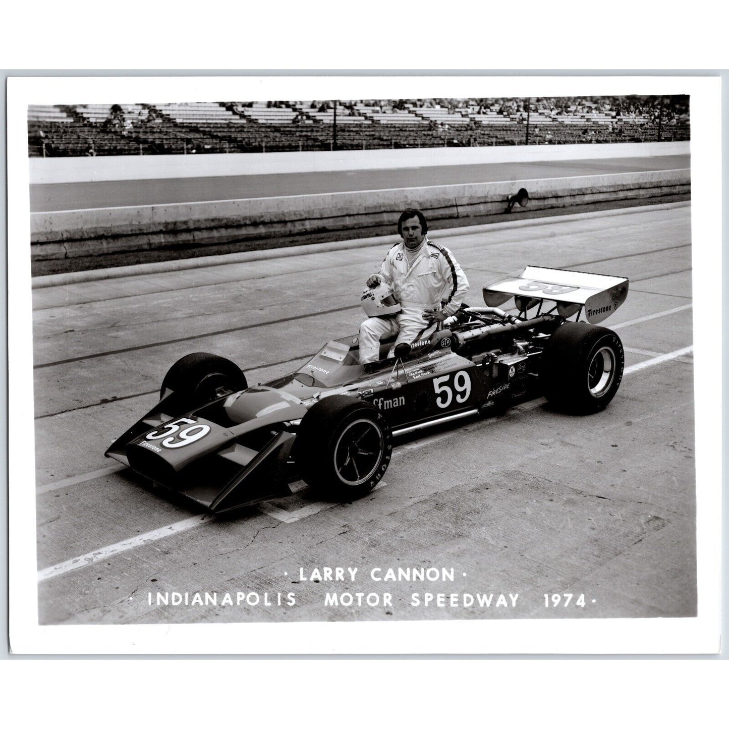 Larry Cannon #59 1974 Indianapolis Motor Speedway 8" x 10" Photo IMS Stamp VGC