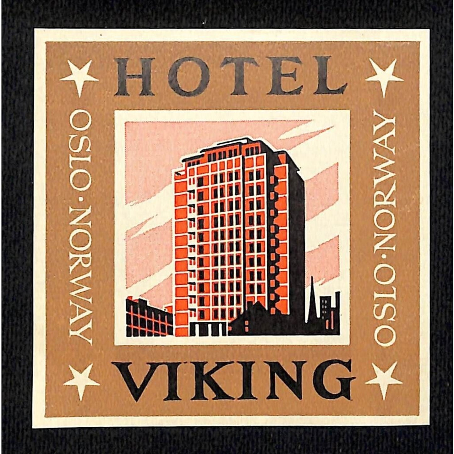 Hotel Viking Oslo Norway c1950's-60's Gummed Luggage Label 3" x 3" VGC
