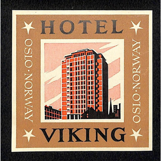 Hotel Viking Oslo Norway c1950's-60's Gummed Luggage Label 3" x 3" VGC