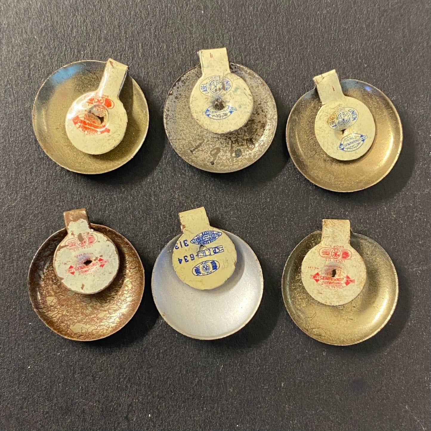 Group of 6 Small Steel American Junior Red Cross Fold Over Pins 5/8"