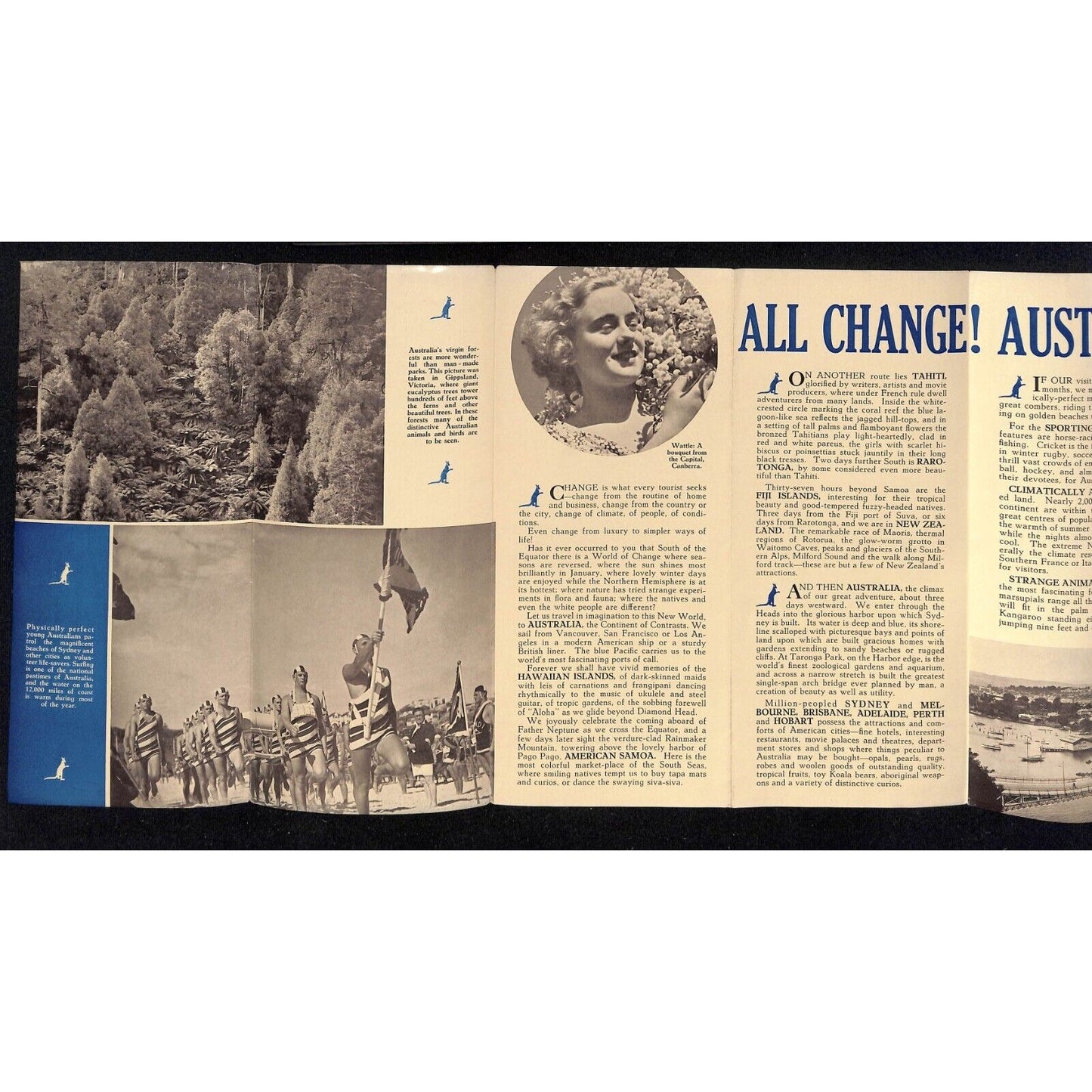 1936 "All Change Australia" Pictorial Single Sheet Travel Brochure 9" x 32"