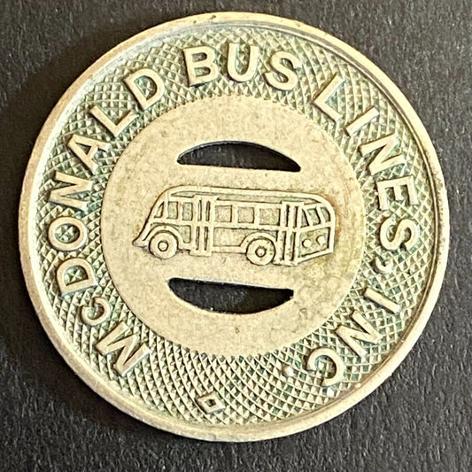 McDonald Bus Lines (Girald, OH) G/F One 15c Fare Transit WM Token 23mm