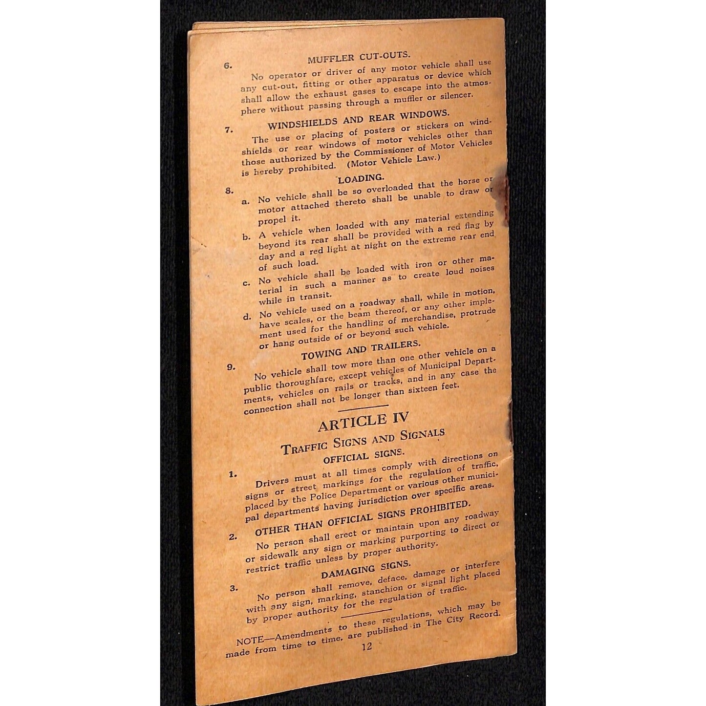 1927 Police Department of New York Traffic Regulations Booklet 12pp VGC Scarce