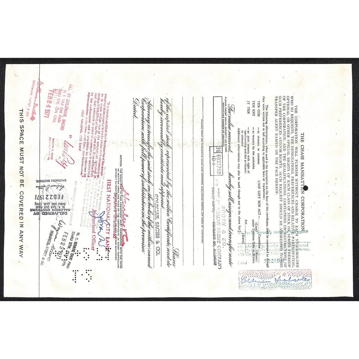 Chase Manhattan Corp 1970 Stock Certificate Hurley & Co VGC Early Logo*