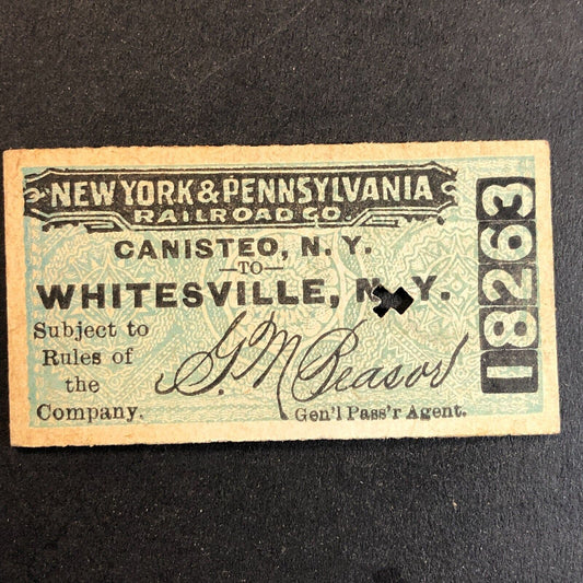 New York & Pennsylvania Railroad July 19 1917 Whitesville, NY Ticket #18263