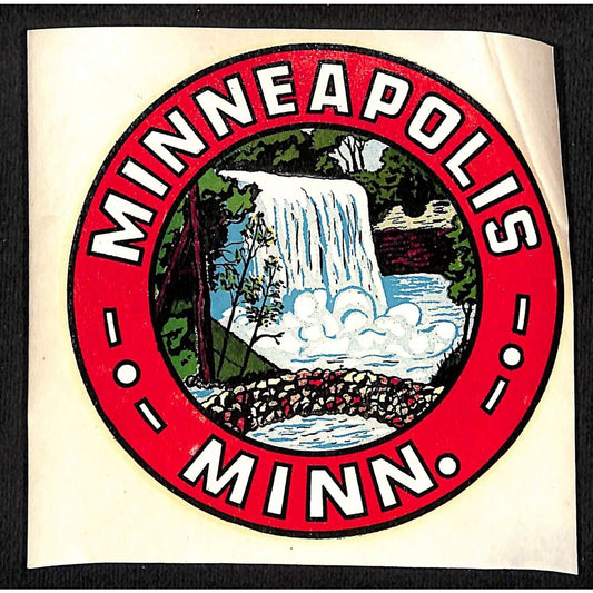 Minneapolis Minn. Waterfall 3 5/8" Water Transfer Decal Travel Souvenir c1950's