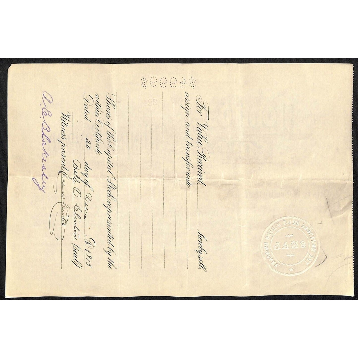 Montrose Gold Mining Co. 1900 Stock Certificate w/ Warren Woods Sig. #224