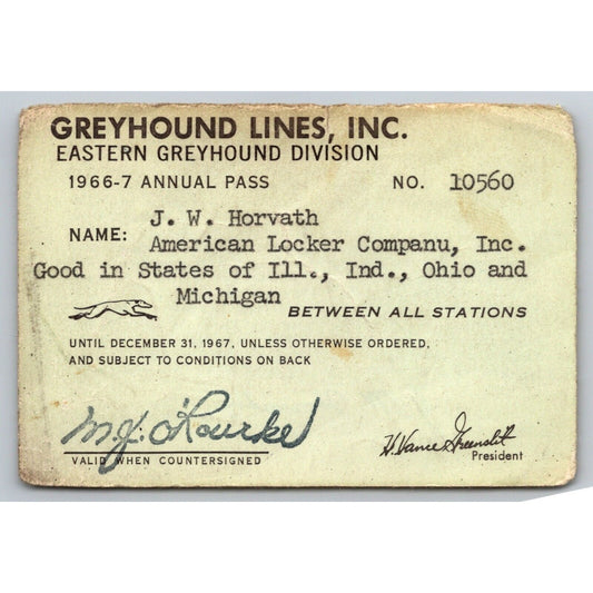Eastern Greyhound Lines 1966-67 Annual / Yearly Bus Pass #10560