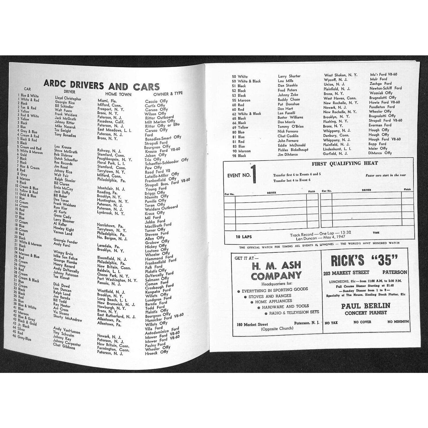 Hinchliffe Stadium Midget Auto Races 8/24 1948 Program Buddy Chase 8p VGC Scarce
