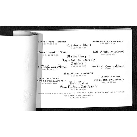 c1910 Shreve & Co. San Francisco Stationery Catalog 35+ pp Samples Prices