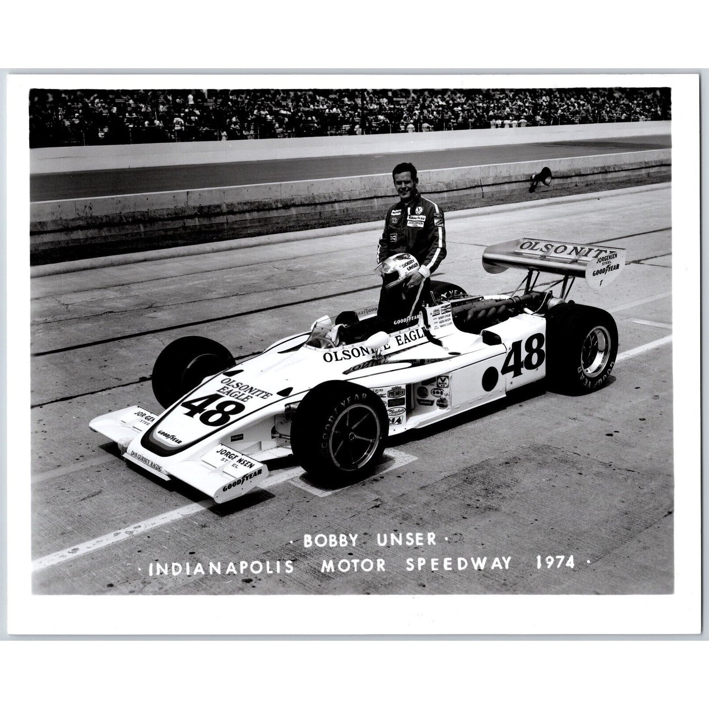 Bobby Unser #48 1974 Indianapolis Motor Speedway 8" x 10" Photo IMS Stamp VGC