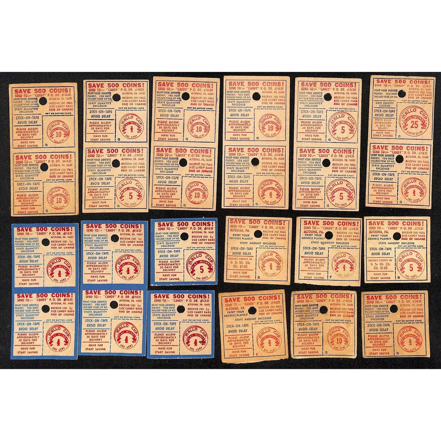 16 Mallo Cup Free Candy Play Money Mail In Single & Double Coupons c1964 (#12)
