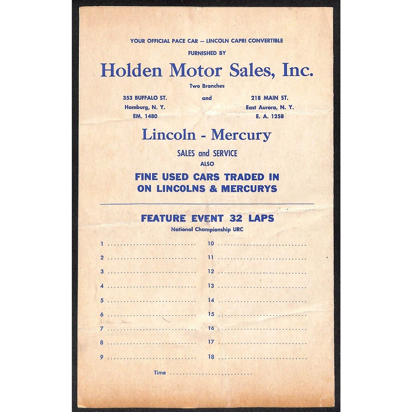 1953 Erie County Fair Bill Lydle Speedshows 32 Lap Big Car Races Program Scarce