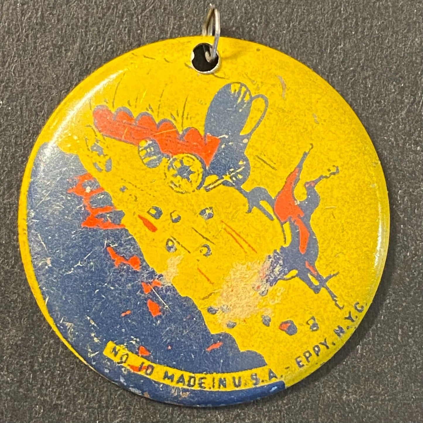 Runaway Covered Wagon? Litho 1" Steel Pinback Pendant c1940's EPPY NYC Scarce