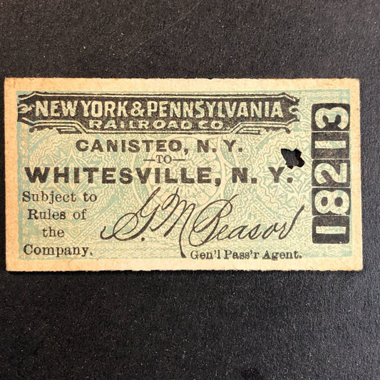 New York & Pennsylvania Railroad July 2 1917 Whitesville, NY Ticket #18213