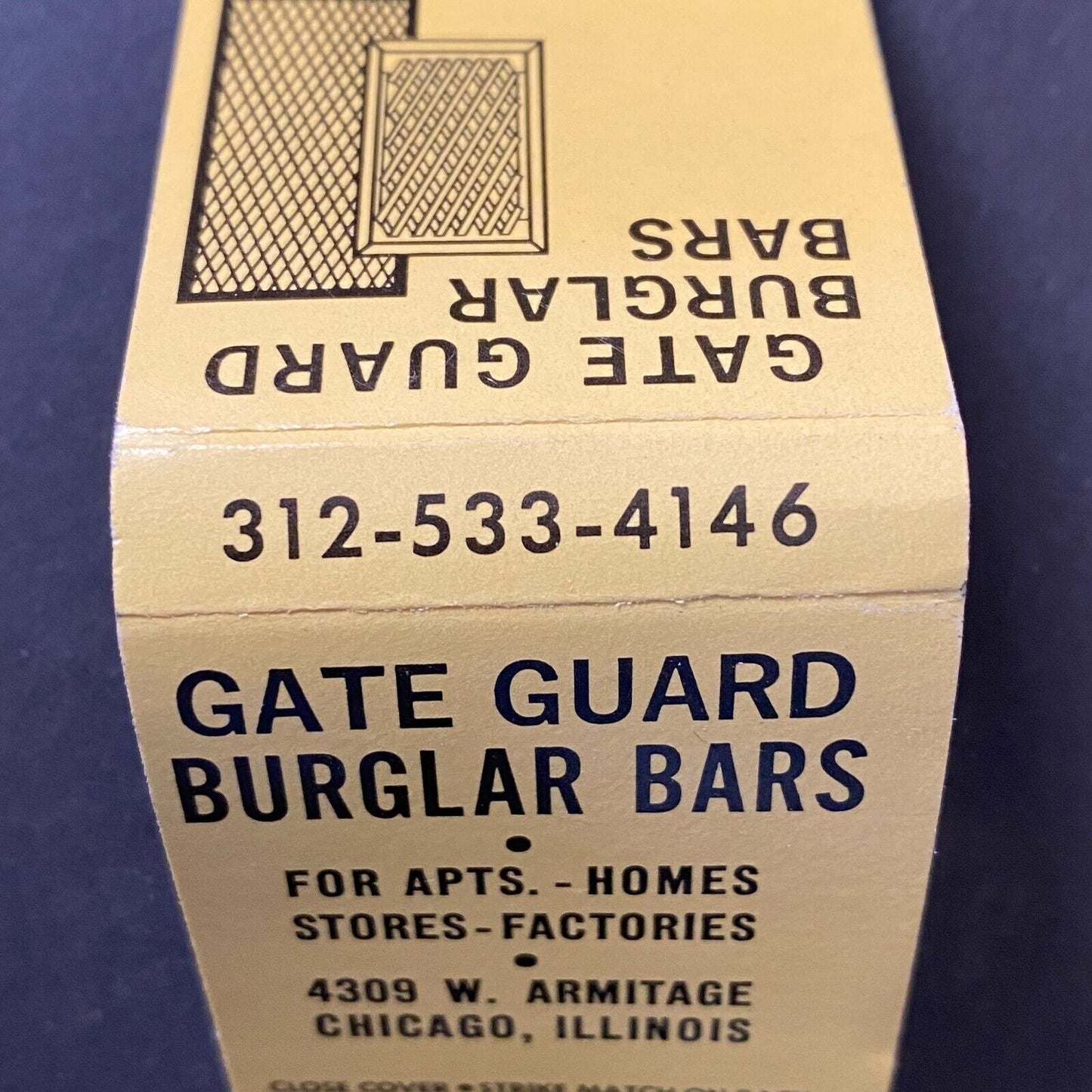 Gate Guard Burglar Bars Chicago Full Matchbook c1974-80's VGC Scarce